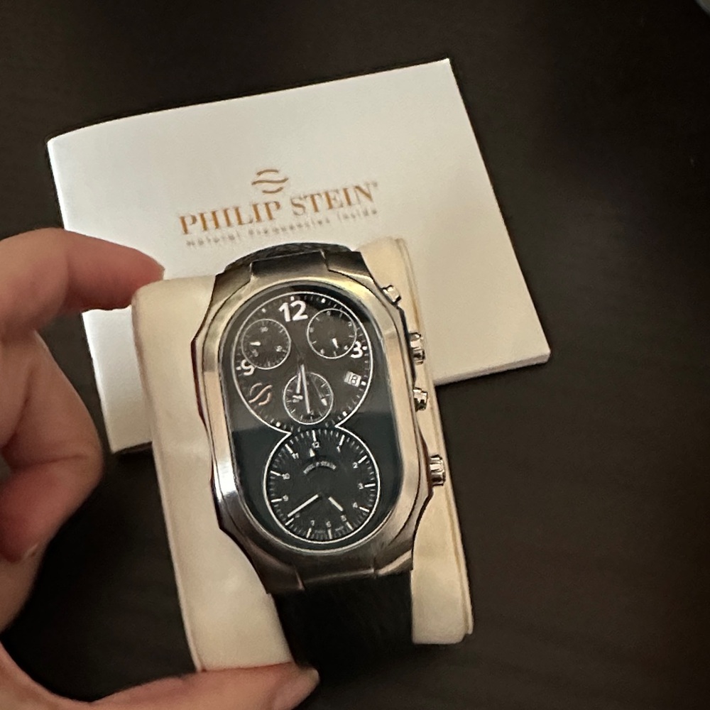 Philip Stein Silver and Black Chronograph Watch